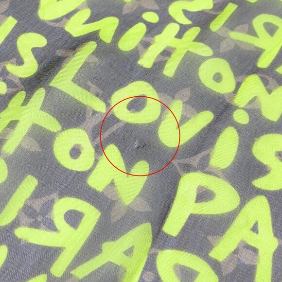 LOUIS VUITTON Vintage LV Monogram Logo Graffiti Scarf Green Brown Silk [106311] - Picture 7 of 10
